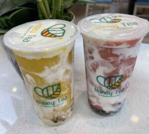 two boba drinks.